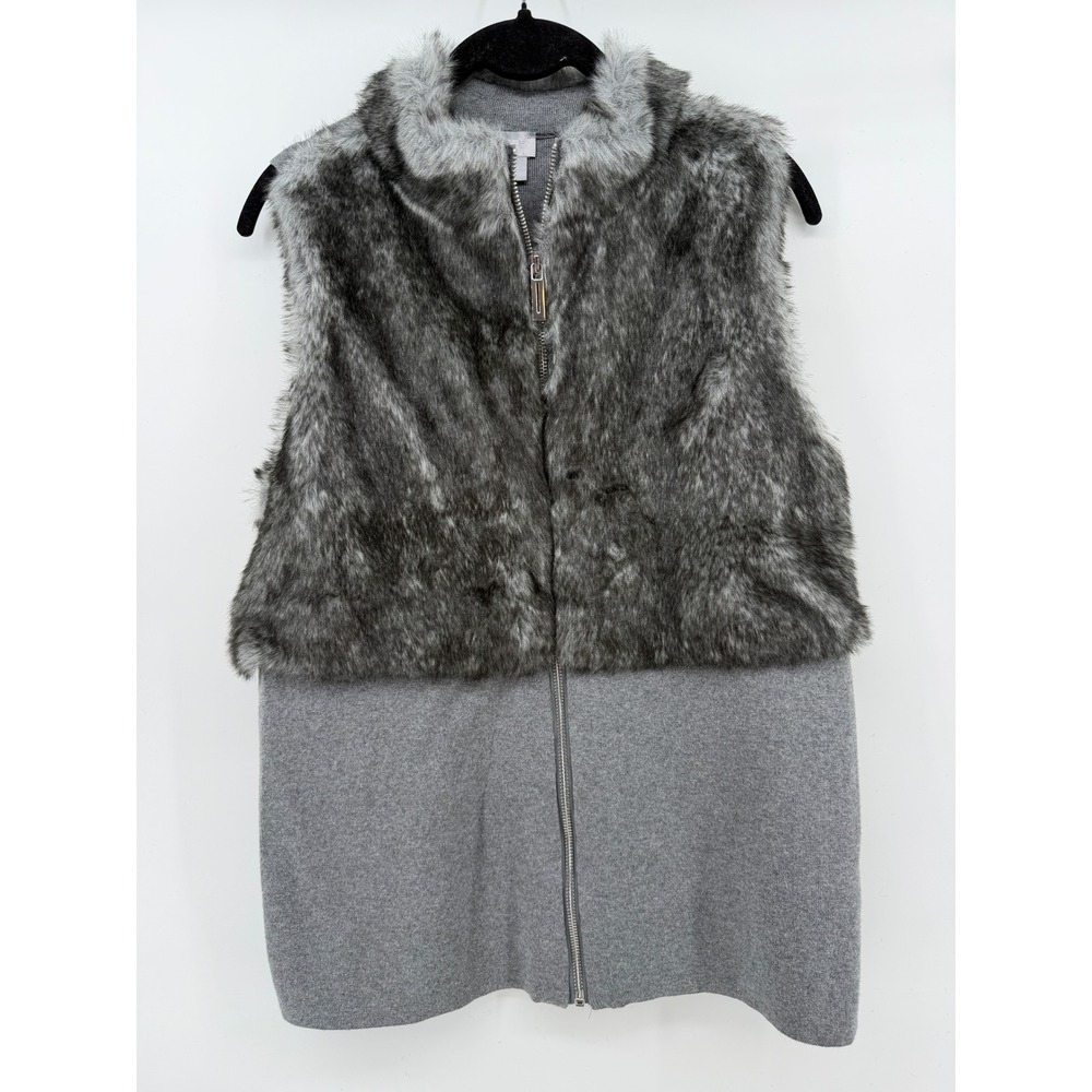 Chicos Zenergy Gray Faux Fur Knit Zip Front Vest Size 0 Small
